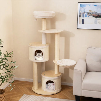 60 Inch Tall Wooden Cat Tree Multi-Level Cat Tower with Sisal Scratching Posts & Condos for Indoor Cats, Natural - view 5