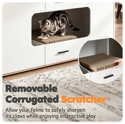 Large Cat Litter Box Enclosure Furniture with Storage Drawers & Built-In Scratching Board - view 7