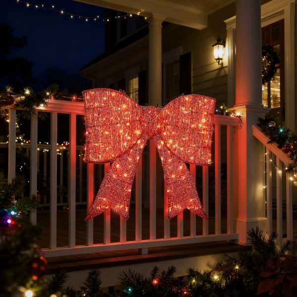 Pre-lit Outdoor Giant Bowknot Christmas Decoration, Lighted Metal Frame With 124 Warm White LED Lights - view 8