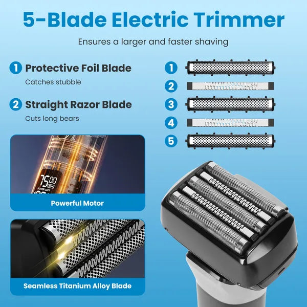 Electric Foil Face Shaver 5-Blade Electric Razor For Men Wet & Dry Jawline Beard Trimmer Precision Sideburn Shavers - view 3