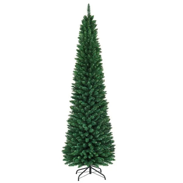 8ft Slim Pencil Christmas Tree - Space-Saving Design For Small Corners, 1000 Realistic PVC Branches With Flocked Finish - view 6