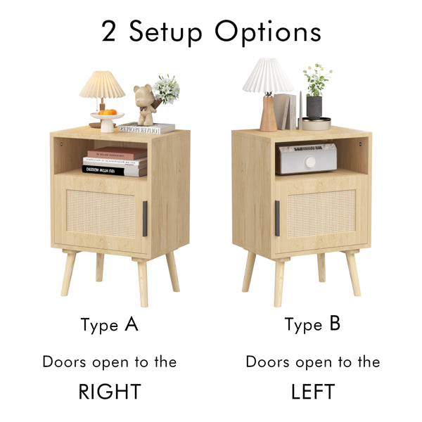 22.83'' H Rattan Nightstand, Side Table with Door Open Shelf, Accent Bedside End Table with Solid Wood Legs for Bedroom - view 6