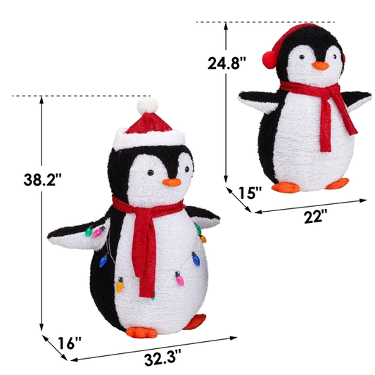 2-Piece Lighted Plush Penguins Christmas Yard Decorations, Set Of 2 Pre-lit Pull Up Penguins With 150 Warm White LEDs - view 2