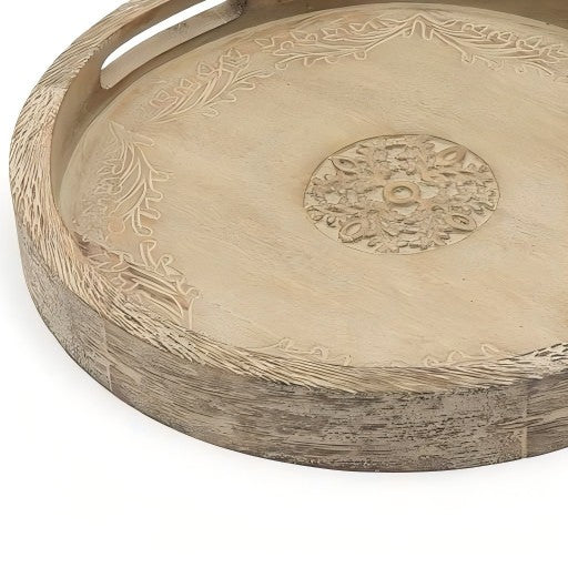 Round Mango Wood Serving Tray - 18inch Rustic Brown Design For Stylish Entertaining - view 2