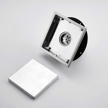 6 Inch Square Shower Drain With 2-in-1 Flat & Tile Insert Removable Cover - view 6
