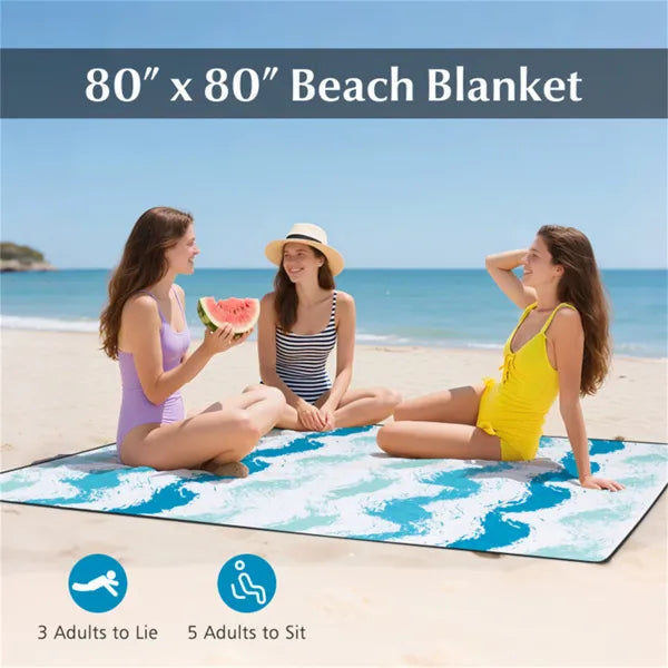4-Piece Beach Set With 6.2ft Sun-Proof Umbrella, 2 Folding Chairs & 80 X 80 Waterproof Blanket-Blue - view 5