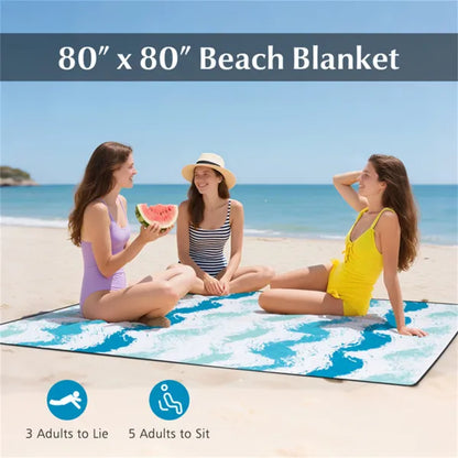 4-Piece Beach Set With 6.2ft Sun-Proof Umbrella, 2 Folding Chairs & 80 X 80 Waterproof Blanket-Blue - view 5