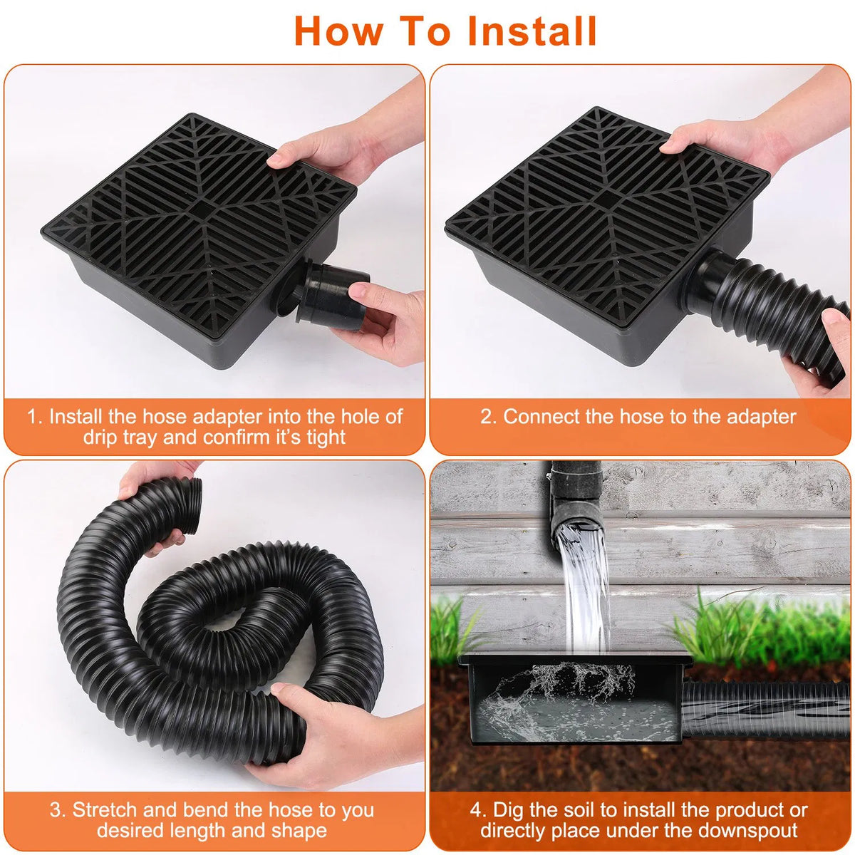 2Pcs 4.9FT Flexible Extendable Hose Gutter Downspout Extension Low Profile No Deep Digging Catch Basin Downspout - view 3