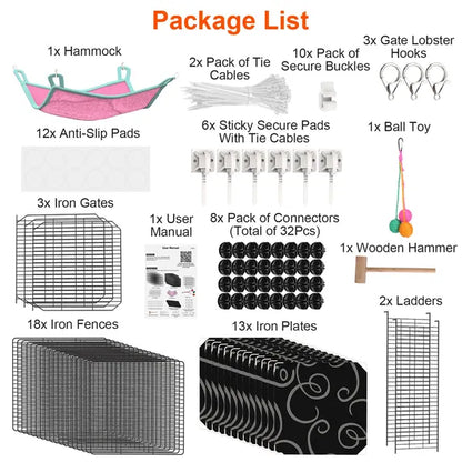 3-Tier Cat Cage Enclosure Indoor Cat Cage Playpen With Hammock Toy Ball Ladder DIY Iron Wire Cat House Kennels Crate - view 5