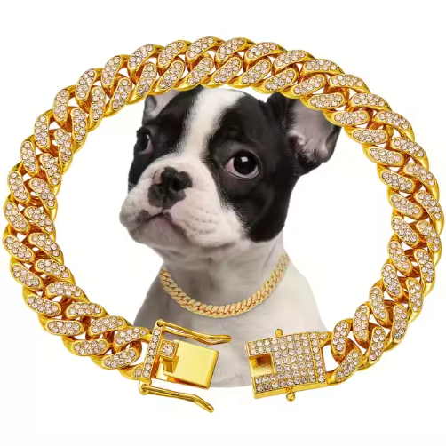 US LOCAL STOCK Hiphoppet Beautiful Hot Sale Luxury Alloy Dog Chain Sparkling Diamond Secure Metal Chain Choker For Dogs - view 2