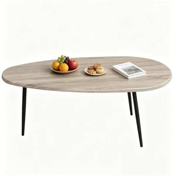 Gray Stylish Irregular Shape Coffee Table, Heavy-Duty Metal Base Oval Sofa Side Table - view 2