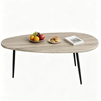 Gray Stylish Irregular Shape Coffee Table, Heavy-Duty Metal Base Oval Sofa Side Table - view 2