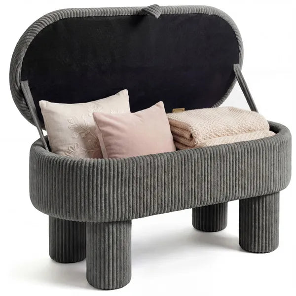 Gray 42 Inch Corduroy Storage Bench, Plush Foam Cushion & Hidden Compartment, 400LBS Seat Weight Capacity