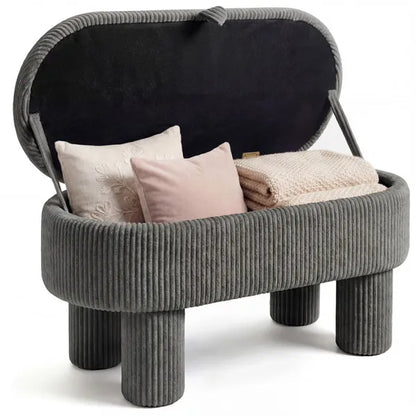 Gray 42 Inch Corduroy Storage Bench, Plush Foam Cushion & Hidden Compartment, 400LBS Seat Weight Capacity