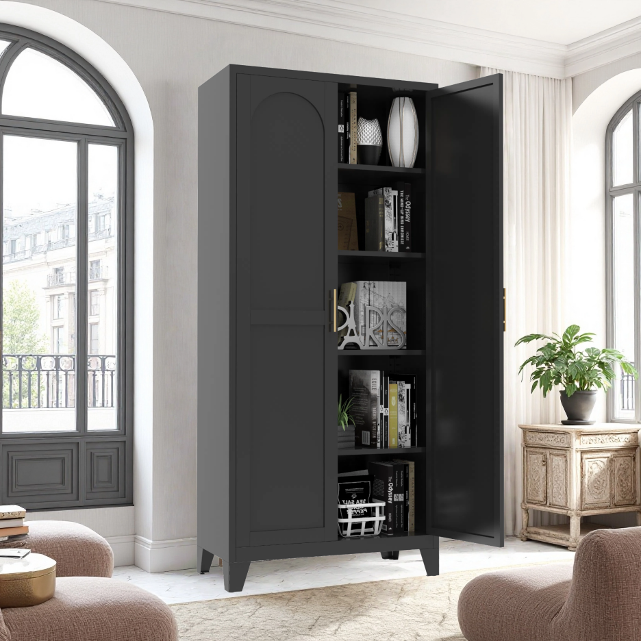 71'' 2 Shapely Doors Cabinet, Metal Storage Cabinet With Doors And Adjustable Shelves, For Bedroom, Living Room