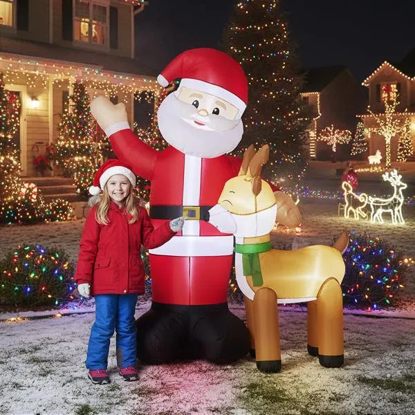 6.3FT Lighted Christmas Inflatable Decoration, Inflatable Santa And Reindeer