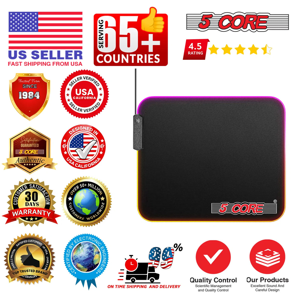 5Core Gaming Mouse Pad RGB 12 Light Modes 2 Zone Desk Mouse Mat w Rubber Base - view 10