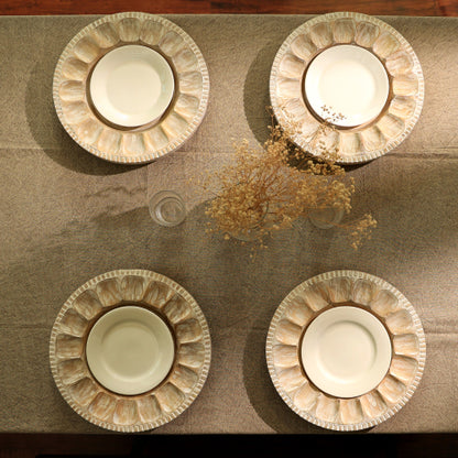 Handcrafted Wood White Charger Plate Wooden Dinning Placemat Artisan Wood Tableware - view 5
