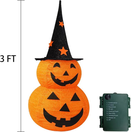 3FT Halloween Collapsible Pumpkin Decorations, Pre-Lit Light Up 50 LED Pumpkin With Star Hat 8 Lighted Mode - view 5
