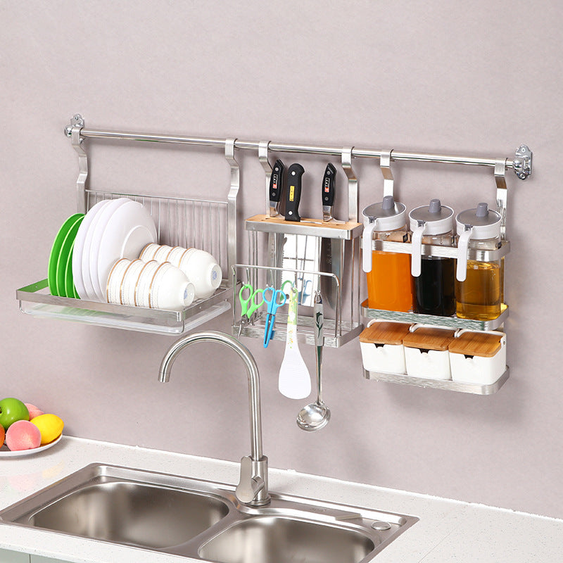 Stainless Steel Kitchen Organizer Multifunction Dish Drying Rack Wall Hanging Storage Holder Tableware Shelf Drainer - view 3