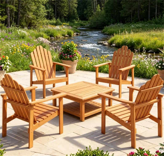 Solid Acacia Wood Adirondack Chair, 400 Lbs Heavy Duty Sloped Seat Outdoor Patio Lawn Chair With Wide Armrests - view 2