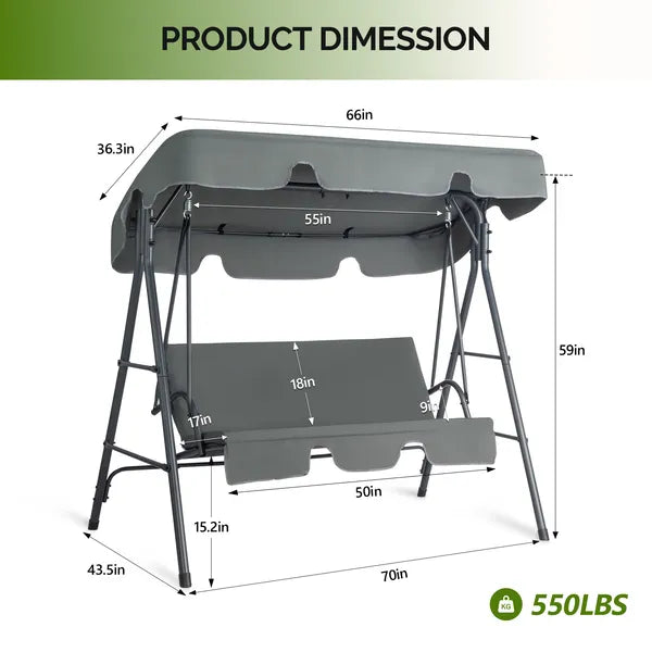 68X43X60 Inch Dark Gray KD Style With Cushion Canopy Iron Oxford Fabric 250kg Iron Swing Set - view 3