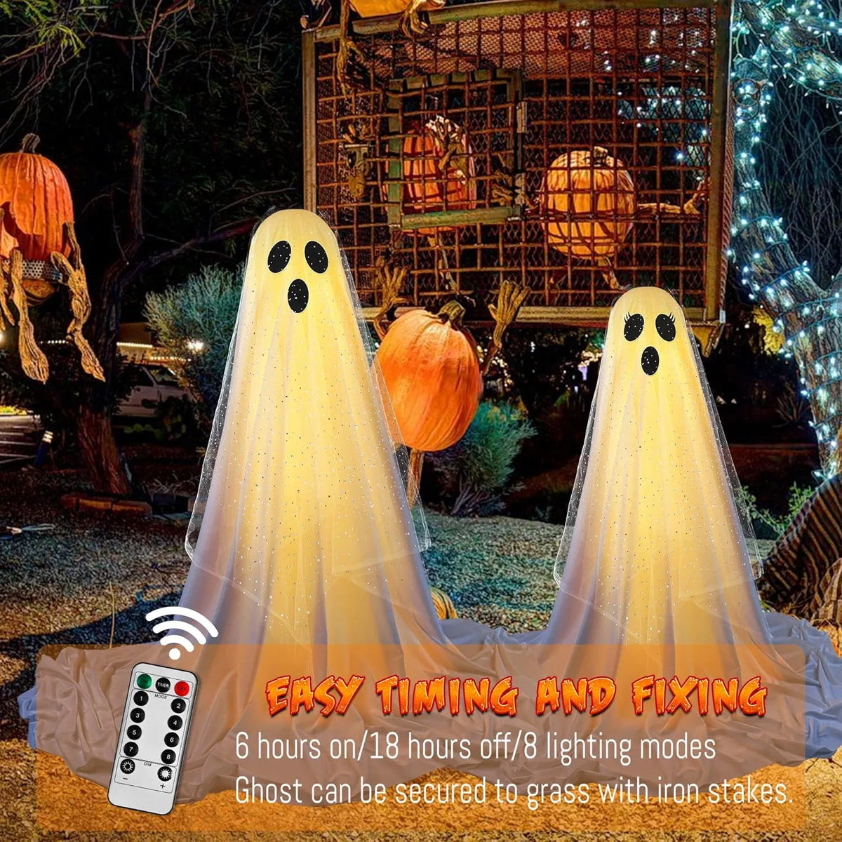 2Packs Halloween Decorations Outdoor,Halloweens Party Decoration Indoor,Spooky Ghost with Remote Control String Lights - view 2