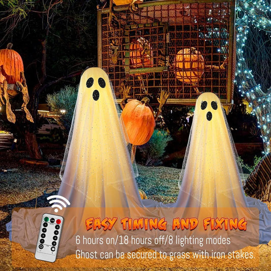 2Packs Halloween Decorations Outdoor,Halloweens Party Decoration Indoor,Spooky Ghost with Remote Control String Lights - view 2