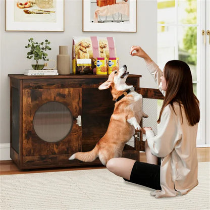 2-in-1 Dog Crate End Table - Rustic Brown, 88lbs Capacity, Farmhouse Style, 32.5" x18.5" x23.5" - view 3