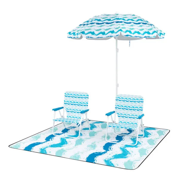 4-Piece Beach Set With 6.2ft Sun-Proof Umbrella, 2 Folding Chairs & 80 X 80 Waterproof Blanket-Blue - view 6