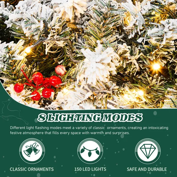 48in Pre-lit Snow Flocked Christmas Wreath, Lighted Artificial Xmas Wreath With 150 Warm White Lights And 450 PVC Tips - view 5