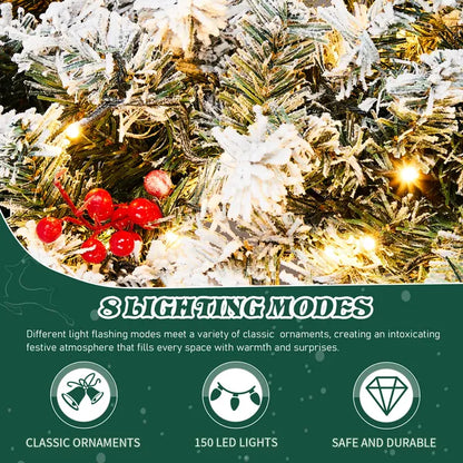 48in Pre-lit Snow Flocked Christmas Wreath, Lighted Artificial Xmas Wreath With 150 Warm White Lights And 450 PVC Tips - view 5