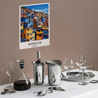 1pc Retro Medellin Colombia Travel Metal Tin Sign, Vibrant Hillside Wall Art - view 4