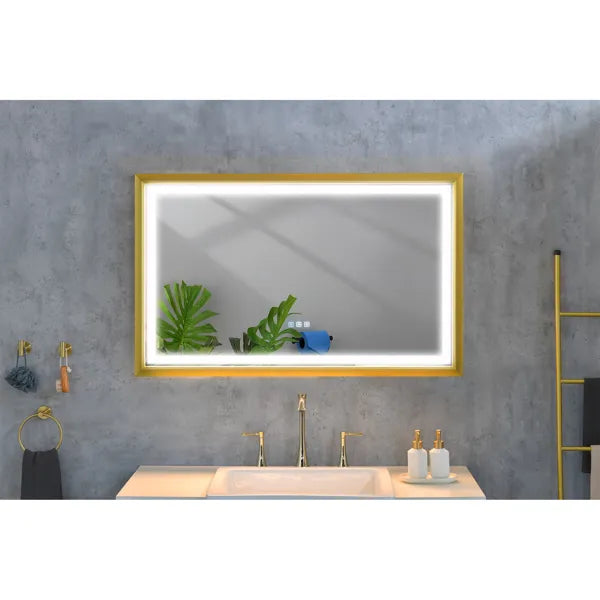 42x24 Inch LED Frontlit Bathroom Mirror with Metal Frame, Wall Mounted Vanity Mirror with Smart Touch Button, Anti-Fog - view 5