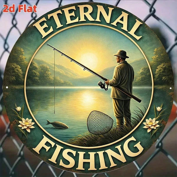1pc Retro Fishing 2D Flat Round Sign 8x8in, "in, Fishing Enthusiast" Gift Decorative - view 4