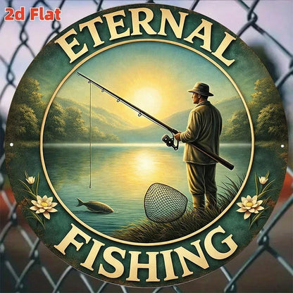 1pc Retro Fishing 2D Flat Round Sign 8x8in, "in, Fishing Enthusiast" Gift Decorative - view 4