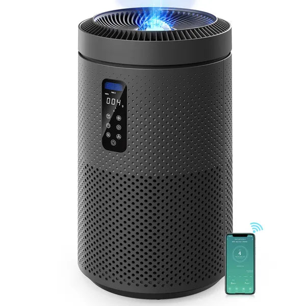 Black Large Room Air Purifier, Smart WiFi, Air Quality Sensor, UV Sterilization, Washable Filter & Star Projector