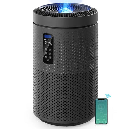 Black Large Room Air Purifier, Smart WiFi, Air Quality Sensor, UV Sterilization, Washable Filter & Star Projector