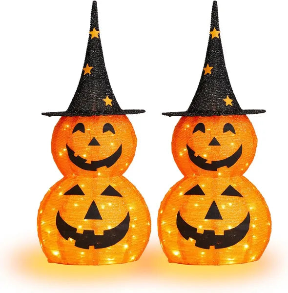 3FT Cute Collapsible Lighted Halloween Decorations Outdoor, 2-PCS Pop Up Halloween Pumpkin Decorations - view 3