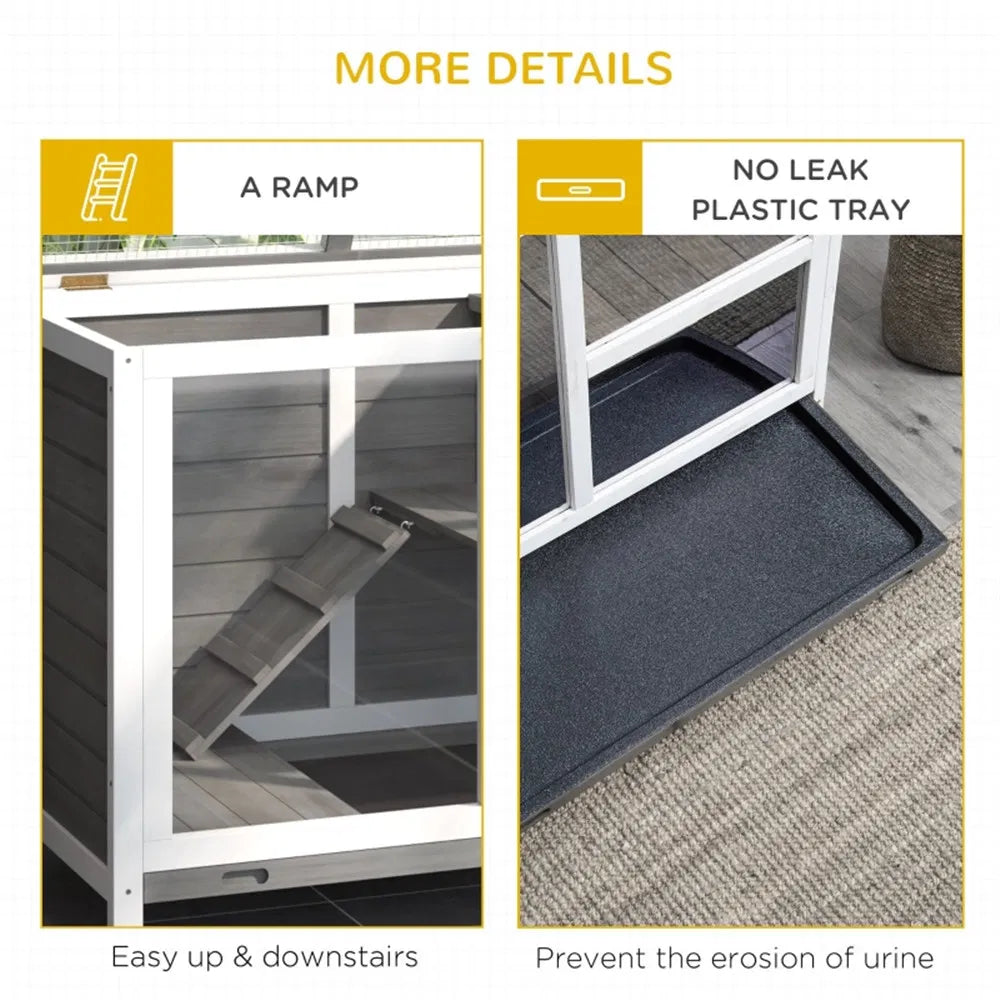 Pet cage / Wood Rabbit Hutch-Gray - view 2