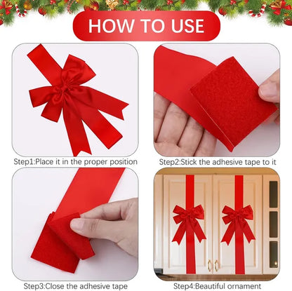 6 Pieces Christmas Door Cabinet Bows Large Christmas Red Ribbons Cabinet Door Bows For Christmas Festive Party Supplies - view 2