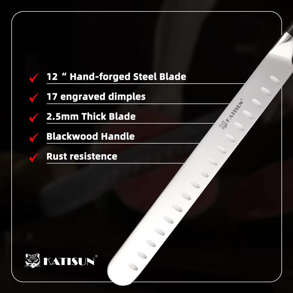 10-inch Carbon Steel Chef Knife For Beef, Turkey, And Ham, With Triple Rivet Handle - view 4