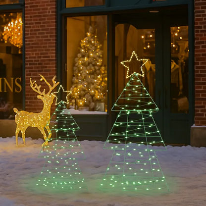 Set Of 2 Lighted Metal Christmas Tree Yard Decorations, Pre-lit Holiday Decor With 150 Green And Warm White LED Lights - view 4