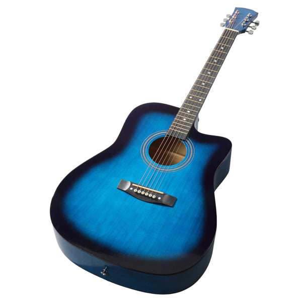 Blue 41-inch Dreadnought Barrel-shaped Cutaway Acoustic Guitar With Pick, Strings, Capo, Gig Bag, Tuner, Wrench Tool - view 2