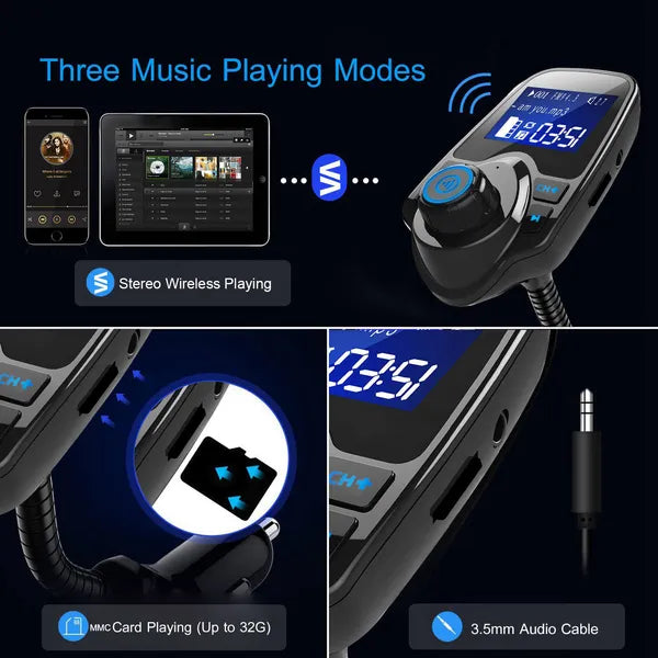 Car Wireless FM Transmitter Fast USB Charge Hands-free Call Car MP3 Player AUX Input - view 3