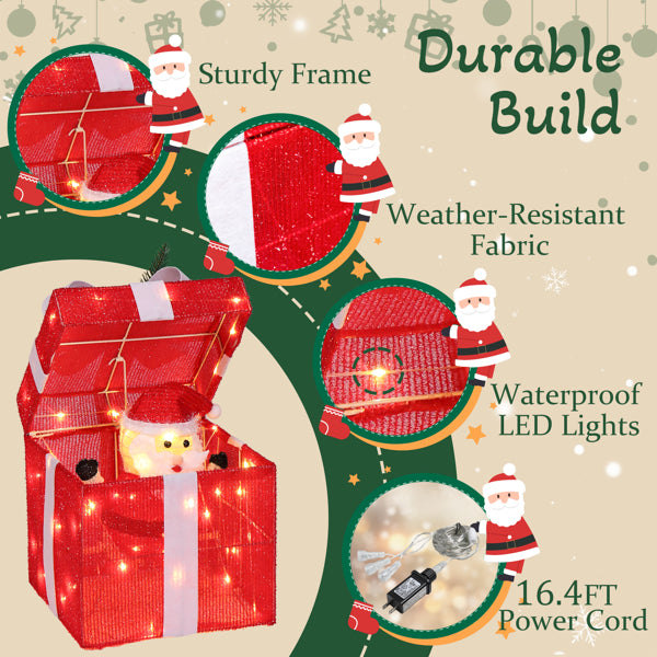 12in Motorized Pop-up Gift Box With Santa, Outdoor Christmas Decorations With Motor & 60 LED Lights - view 10