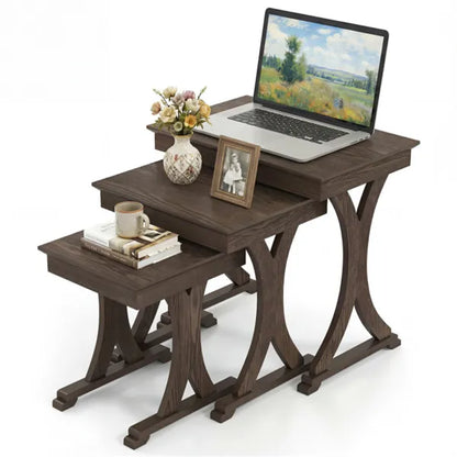 3-Piece Nesting Coffee Table Set, Space-Saving Design With Vintage Wood-Like Finish For Living Room