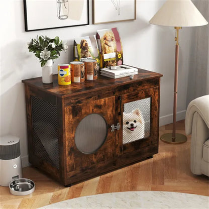 2-in-1 Dog Crate End Table - Rustic Brown, 88lbs Capacity, Farmhouse Style, 32.5" x18.5" x23.5" - view 2