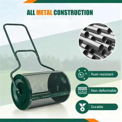 24-Inch Metal Mesh Compost Spreader With 2.7 Cu.ft Large Capacity, Heavy-Duty Rustproof Lawn Spreader For Peat - view 4