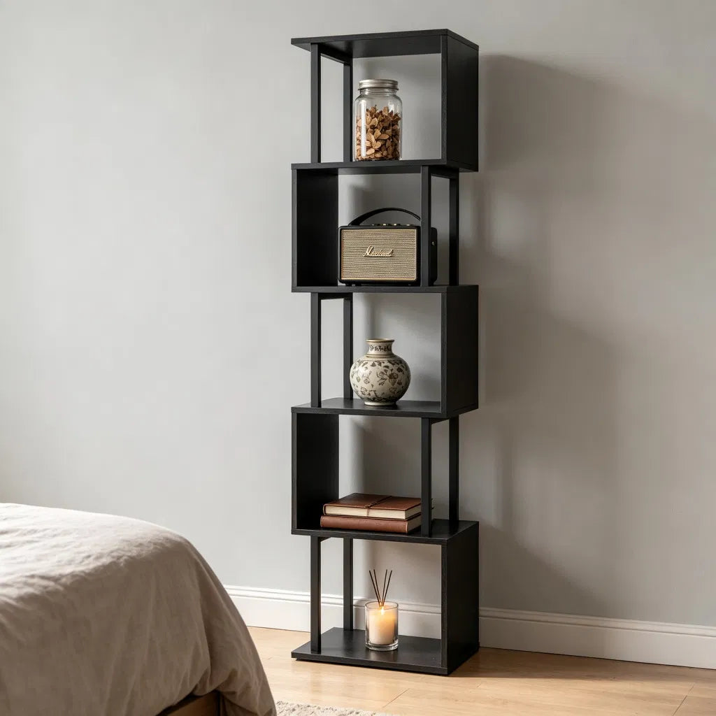 5-Tier S-Shaped Bookshelf, Modern Geometric Freestanding Display Shelf with Heavy-Duty Metal Frame - view 5